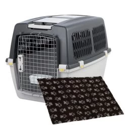 Lot : Cage De Transport Trixie Gulliver + Tapis Vetbed® Isobed SL, Noir Pattes Grises Pour Chien